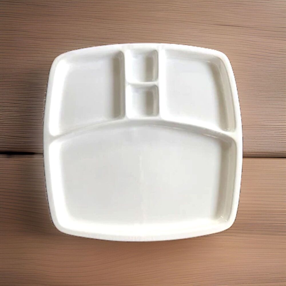VTG Plate Set of 4 Ceramic 5 Divided Compartments  13 1/2”x10 1/2” Oven Safe NIB